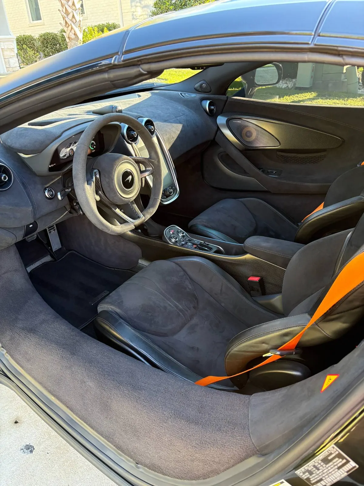 McLaren 570S interior after a detail, Alcantara and carbon trim cleaned